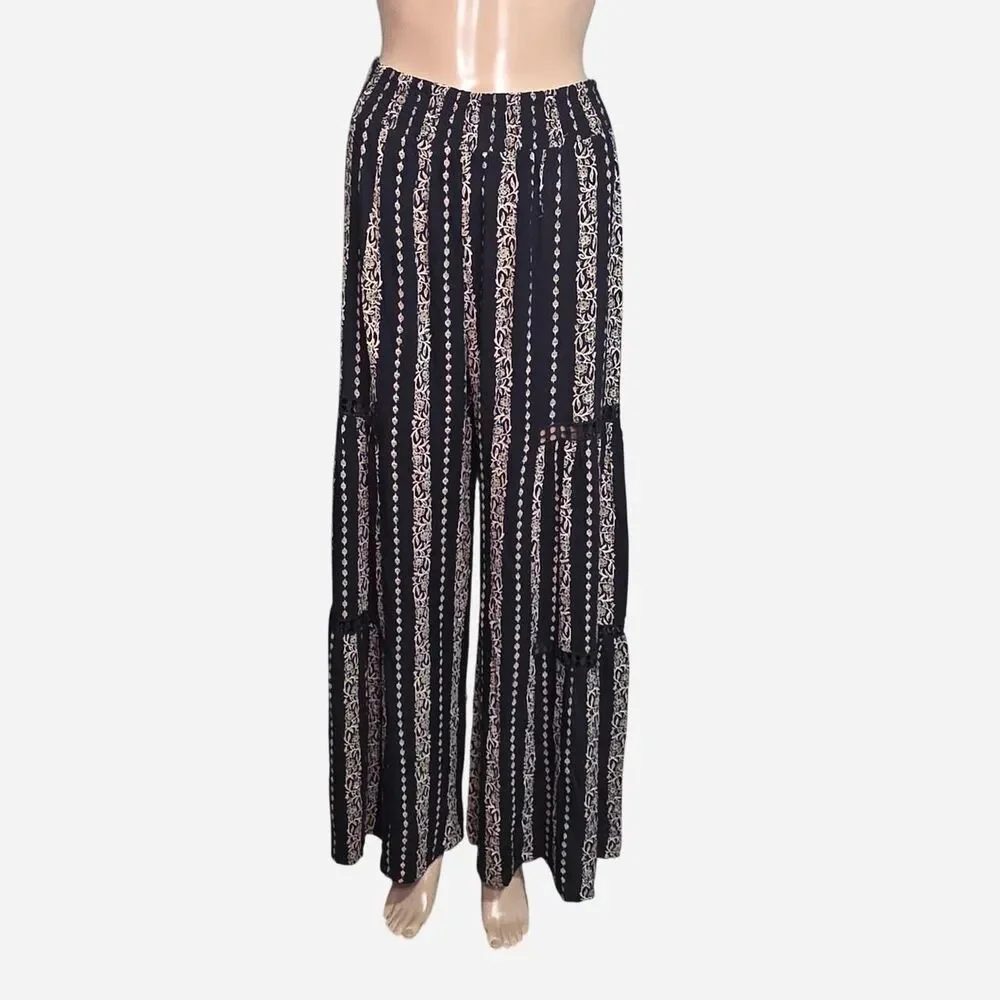 Angie Wide Leg Boho Pants with Lace Crochet Inserts Size: Small - Picture 2 of 11